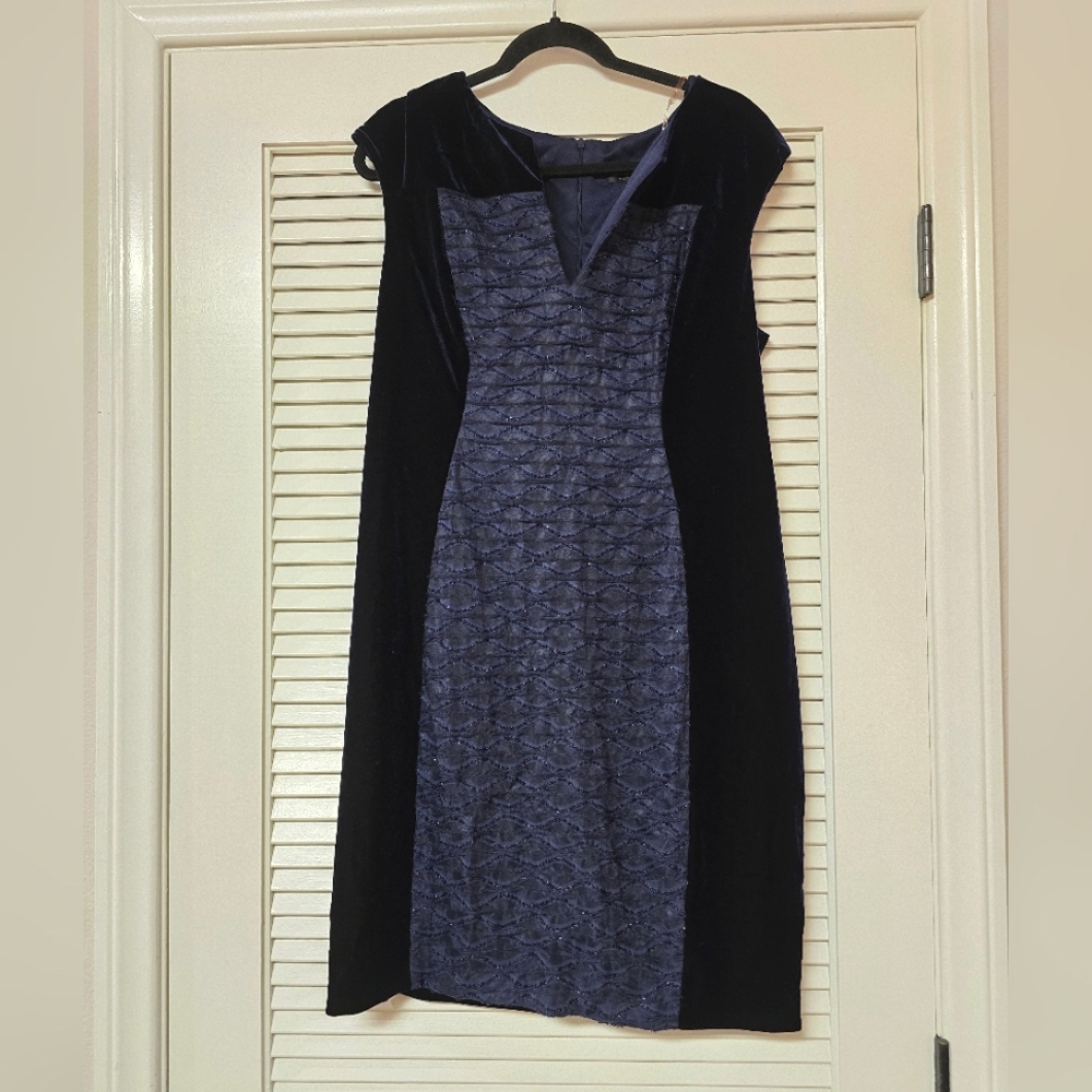 Connected Apparel - (Plus-Size) Blue Velvet Sleeveless Dress With Sparkly Detail